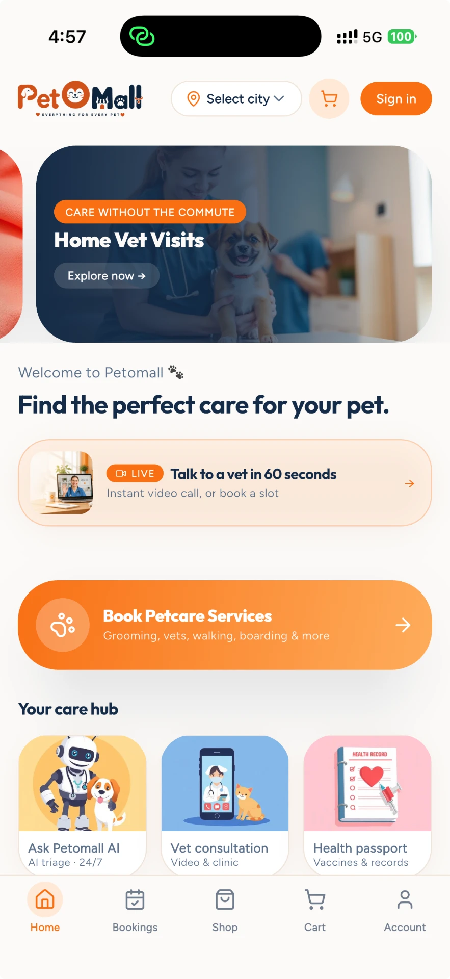 Petomall app home screen